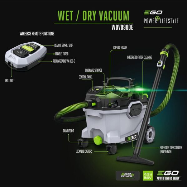 EGO 56 Volt WDV0900E Battery Powered Wet & Dry Vacuum Cleaner Complete with Battery & Charger - Image 11